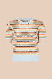 Women - Pastel multicolored stripes short sleeves pullover, Multico front view