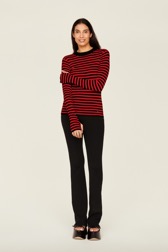 Women Multicoloured Striped Rib Sock Knit Sweater Black/red details view 3