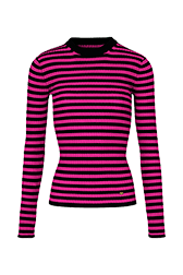Women Raye - Women Multicoloured Striped Rib Sock Knit Sweater, Black/fuchsia front view