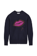 Women Maille - Women Lip Print Sweater, Night blue front view