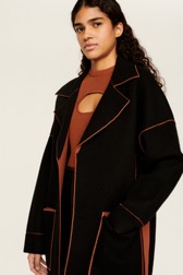 Women Maille - Women Double Face Wool Coat, Black details view 1