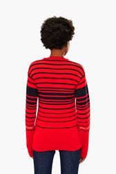 Women - Iconic Rykiel Multicolored Stripes Sweater, Red back worn view