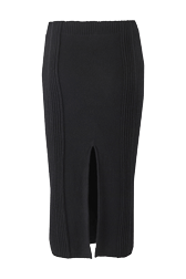 Women Maille - Women Solid Ribbed Long Skirt, Black back view