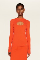 Women Maille - Plain Drop Top, Orange front worn view