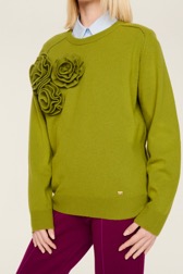 Women Maille - Women Wool Flowers Sweater, Pistachio details view 1