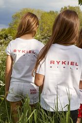 "Rykiel Girls" Print Girl T-shirt White front worn view