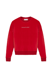 Women Solid - Women Velvet Sweatshirt, Red front view