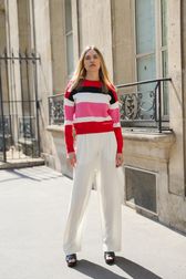 Women - Striped Long Sleeve Sweater, Red details view 1