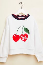 Girls - Sonia Rykiel logo Cherry Print Girl Sweatshirt, White front view