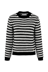 Women Big Poor Boy Striped Sweater Black/white front view