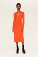 Women Maille - Women Two-Tone Long Skirt, Orange front worn view