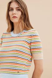 Women - Pastel multicolored stripes short sleeves pullover, Multico details view 2