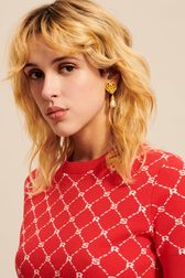 Women - Short Sleeve Jacquard Pullover, Red details view 2