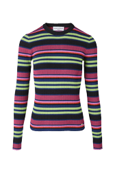 Women Multicolor Striped Sweater Multico black striped front view