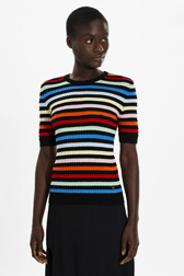 Women Short Sleeve Top Multico striped details view 1