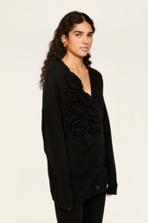 Femme Maille - Cardigan laine fleur en relief femme, Noir vue de détail 2