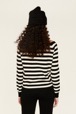 Women Maille - Striped Flower Sweater, Black/ecru back worn view