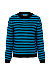 Women Raye - Women Big Poor Boy Striped Sweater Long Sleeves, Striped black/pruss.blue front view