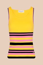 Women - Pink and Multicolored Stripes Tank Top, Orange front view