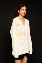 Femme Maille - Cardigan laine fleur en relief femme, Ecru vue de détail 2