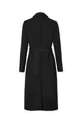 Women Solid - Women Long Black Wool Blend Coat, Black back view