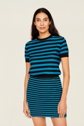 Women Raye - Women Rib Sock Knit Striped Mini Skirt, Striped black/pruss.blue details view 1