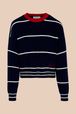 Women - Women Striped Contrast Trim Sweater, Black/blue front view