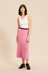 Women Ribbed Knit Long Skirt Pink front worn view