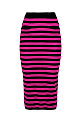 Women Poor Boy Striped Wool Maxi Skirt Black/fuchsia front view