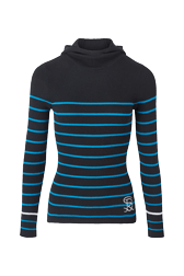Women Maille - Ribbed Wool Hoodie, Striped black/pruss.blue front view