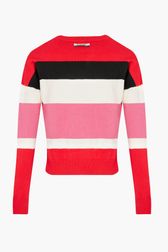 Women - Striped Long Sleeve Sweater, Red back view