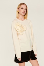 Women Maille - Women Wool Flowers Sweater, Ecru details view 1