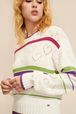 Women - Long sleeve Pullover with openwork details and multicolored stripes, Ecru details view 1