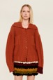 Women Two-Tone Knitted Bomber Jacket Red front worn view