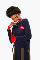 Women - Heart Sweater, Navy details view 1