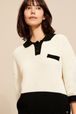 Polo oversize coton tricoté finitions contrastantes femme Ecru vue de détail 2