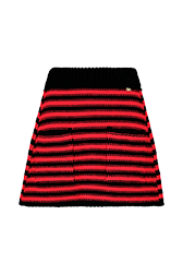 Women Raye - Women Big Poor Boy Striped Trapezeskirt, Black/red front view
