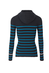 Women Maille - Women Ribbed Wool Hoodie, Striped black/pruss.blue back view