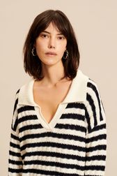 Women - Long Sleeve V-Neck Sweater, Black/blue details view 2