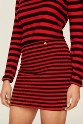 Women Raye - Women Rib Sock Knit Striped Mini Skirt, Black/red details view 2