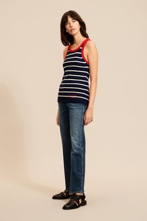 Women - Striped Tank top with contrasting neckline, Black/blue details view 1
