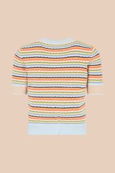 Women - Women Pastel Multicolor Striped Short Sleeve Sweater, Multico back view
