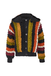 Women Maille - Women Bouclette Wool Jacket, Multico crea striped front view