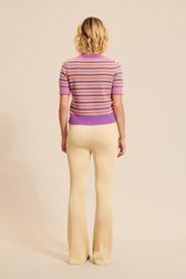 Women - Women Pastel Multicolor Striped Short Sleeve Sweater, Lilac back worn view