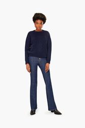 Women - Wool Twisted Sweater, Navy front worn view