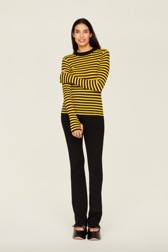 Women Multicoloured Striped Rib Sock Knit Sweater Striped black/mustard details view 5
