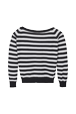 Women Maille - Women Striped Flower Sweater, Black/ecru back view
