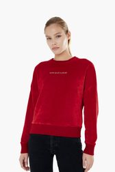 Women Solid - Women Velvet Sweatshirt, Red details view 1