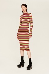 Women Maille - Multicolored Striped Long Dress, Multico emerald striped details view 4
