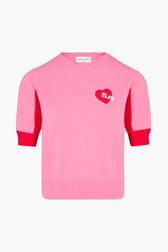 Women - Heart Short Sleeve Sweater, Pink front view